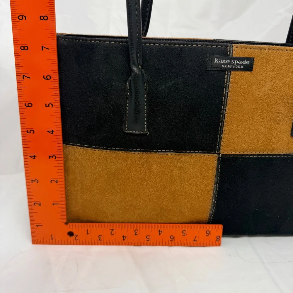 Kate Spade New York Suede Colorblock Shoulder Bag Black Tan Patchwork Tote